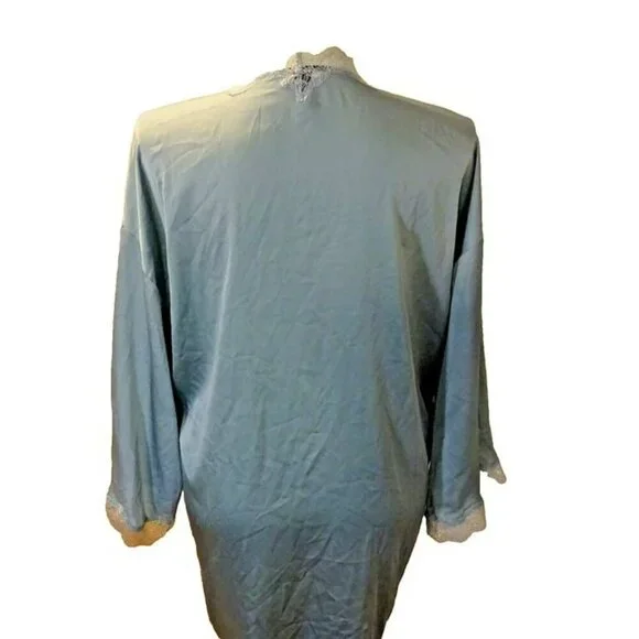 Victoria's Secret Pre-Loved M/L Lace Trim Polyester Short Sage Green Robe Kimono - Picture 6 of 12